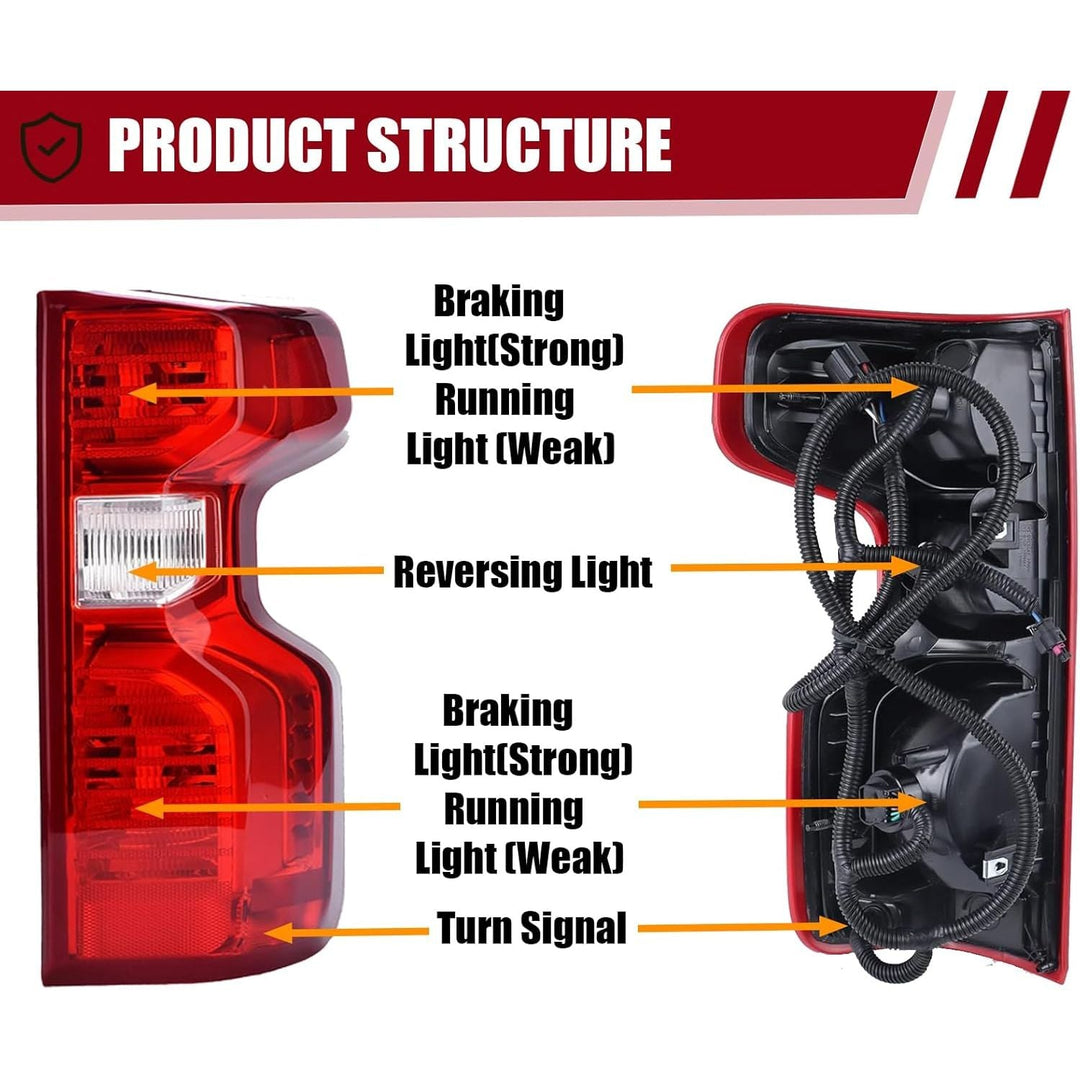 Tail Light Assembly Compatible with Chevy Silverado 1500 2500HD 3500HD 2019 - 2023 Halogen Type NON - LED Model Taillights Brake Signal Rear Lamp with Bulb and Harness Right Passenger Side - Just Closeouts Canada Inc.