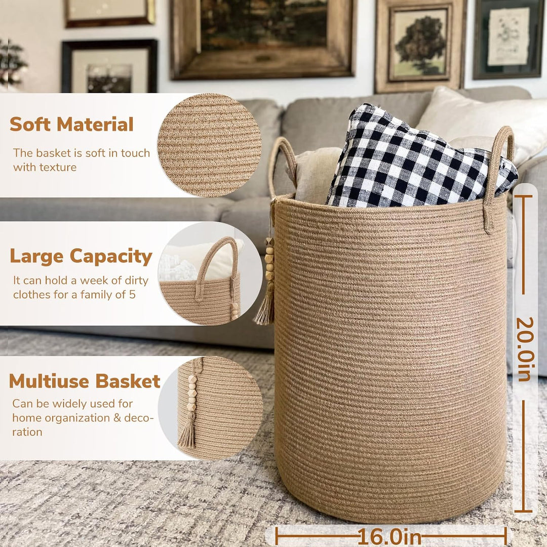 Tall Jute Laundry & Storage Basket with Handles, 16 × 20 in - Just Closeouts Canada Inc.