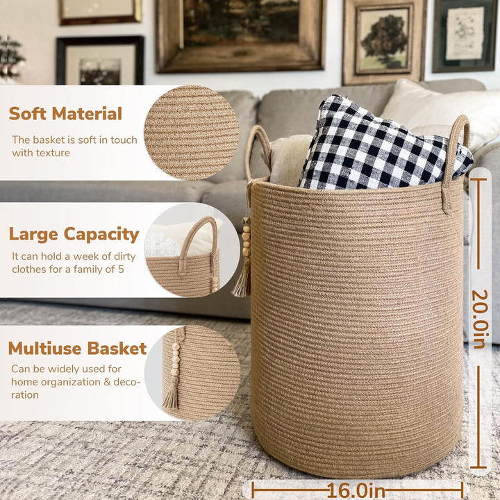 Tall Jute Laundry & Storage Basket with Handles, 16 × 20 in - Just Closeouts Canada Inc.