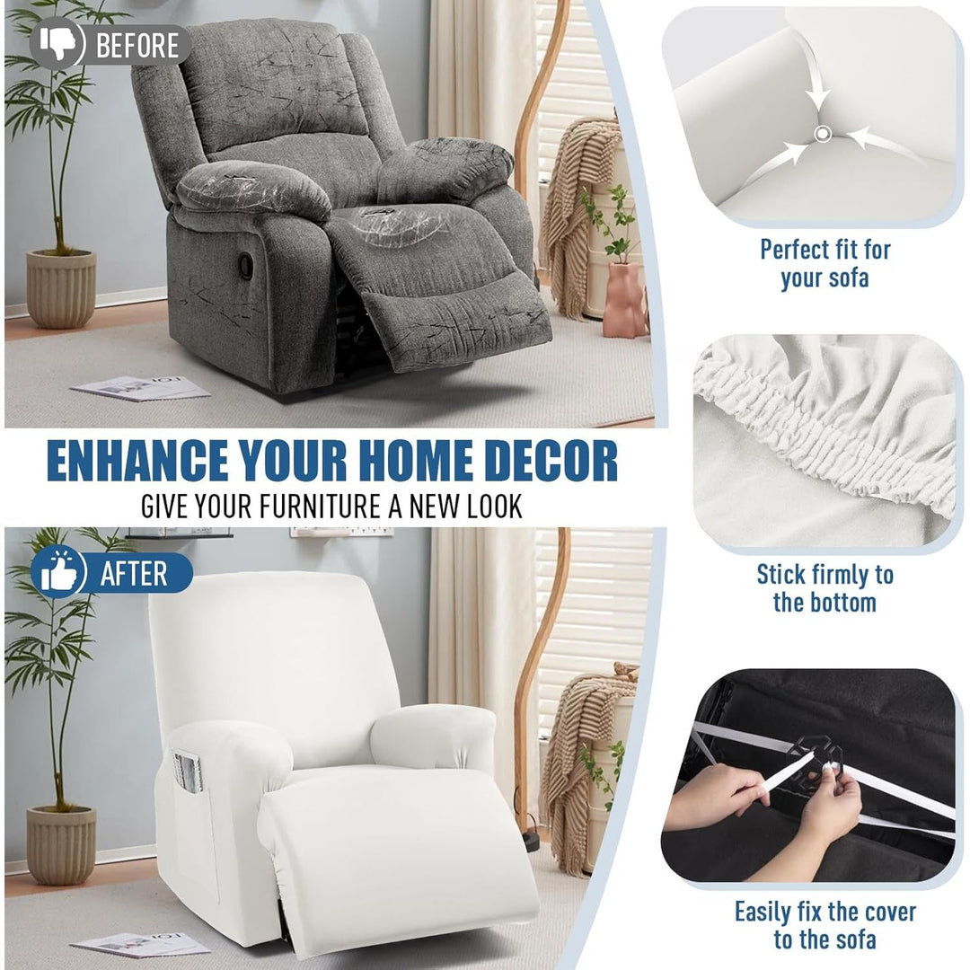 TAOCOCO Recliner Chair Covers Furniture Protector Stretch Polyester Fabric 3 - Piece for Most Sizes of Recliners, Soft, Breathable and Skin - Friendly (Milk White) - Just Closeouts Canada Inc.