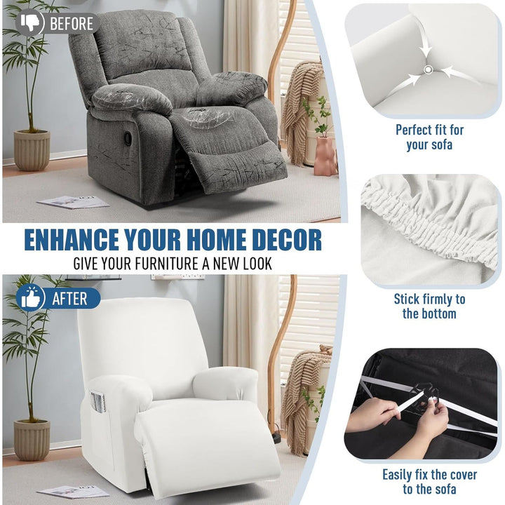 TAOCOCO Recliner Chair Covers Furniture Protector Stretch Polyester Fabric 3 - Piece for Most Sizes of Recliners, Soft, Breathable and Skin - Friendly (Milk White) - Just Closeouts Canada Inc.