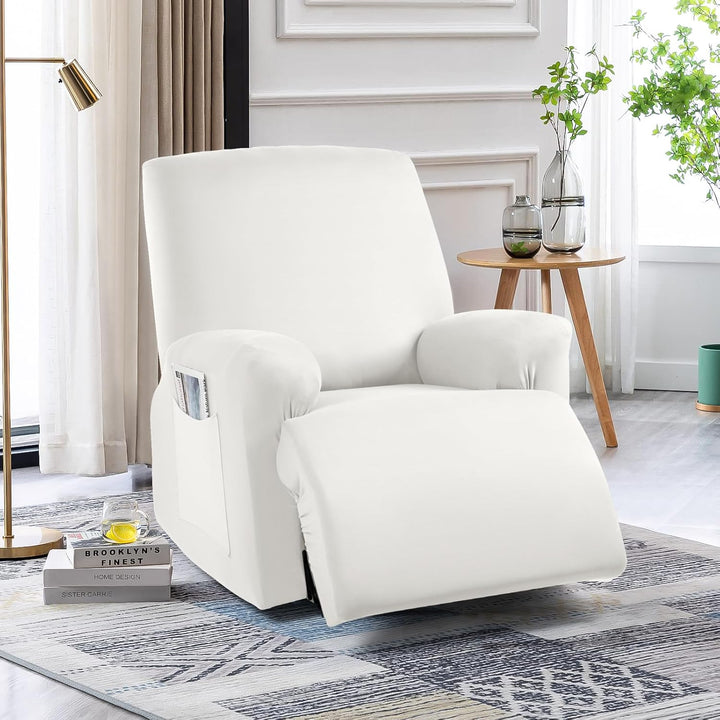 TAOCOCO Recliner Chair Covers Furniture Protector Stretch Polyester Fabric 3 - Piece for Most Sizes of Recliners, Soft, Breathable and Skin - Friendly (Milk White) - Just Closeouts Canada Inc.