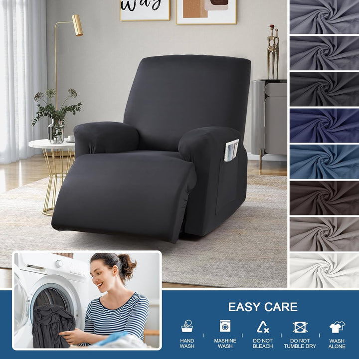 TAOCOCO Recliner Chair Covers Stretch Recliner Covers for Recliner Chair with Arms, Soft Polyester Fabric Reclining Chair Cover 3 - Pieces Furniture Protector - Fits Most Recliner Sizes (Black) - Just Closeouts Canada Inc.