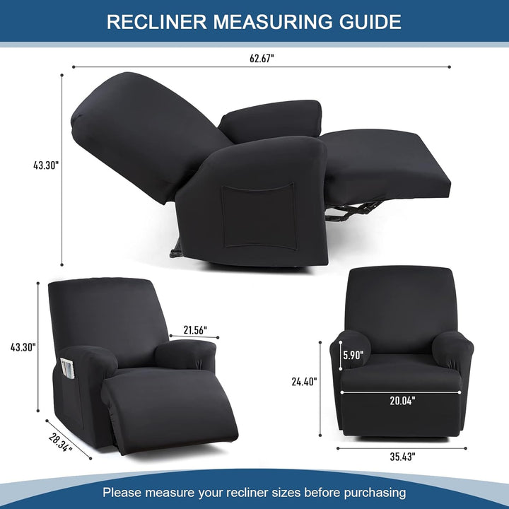 TAOCOCO Recliner Chair Covers Stretch Recliner Covers for Recliner Chair with Arms, Soft Polyester Fabric Reclining Chair Cover 3 - Pieces Furniture Protector - Fits Most Recliner Sizes (Black) - Just Closeouts Canada Inc.