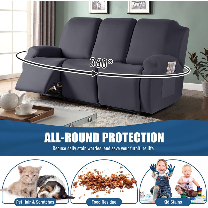 TAOCOCO Recliner Sofa Slipcover, 3 Pieces Polyester Fabric Stretch Sofa Covers for 3 Seat Reclining Couch, Soft Washable Furniture Protector with Pockets (3 Seat, Dark Gray) - Just Closeouts Canada Inc.