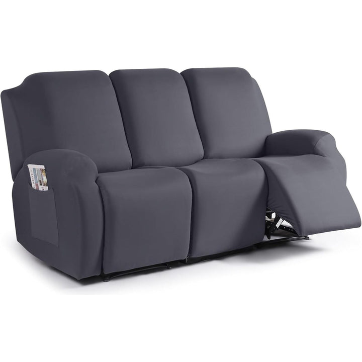 TAOCOCO Recliner Sofa Slipcover, 3 Pieces Polyester Fabric Stretch Sofa Covers for 3 Seat Reclining Couch, Soft Washable Furniture Protector with Pockets (3 Seat, Dark Gray) - Just Closeouts Canada Inc.
