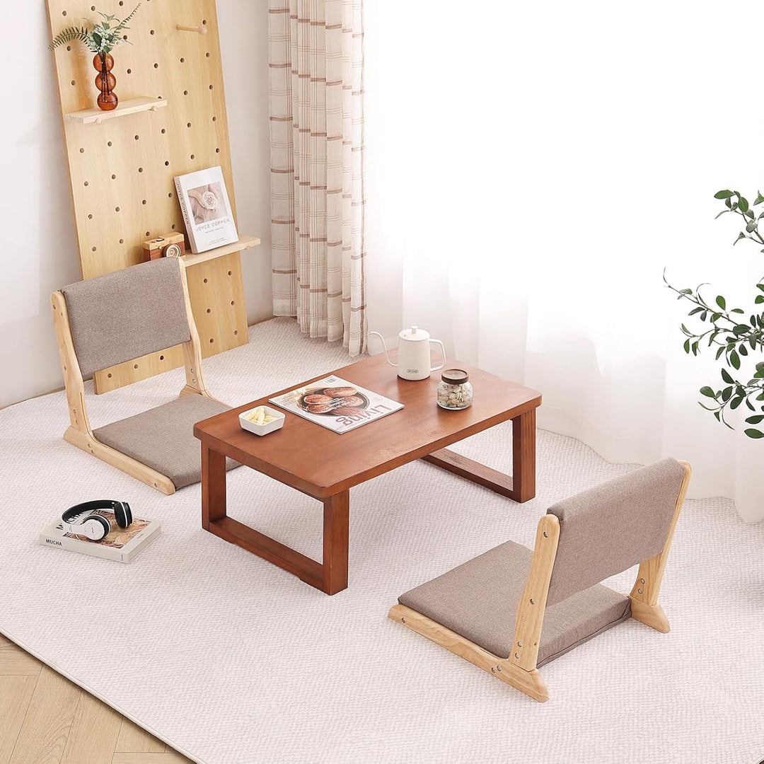 Tatami Chair Accent Furniture, Foldable Meditation Floor Chair, Folding Floor Chairs Seat, Portable Japanese Legless Chair, Back Rest Chair with Cushion, Wood Grey - Just Closeouts Canada Inc.