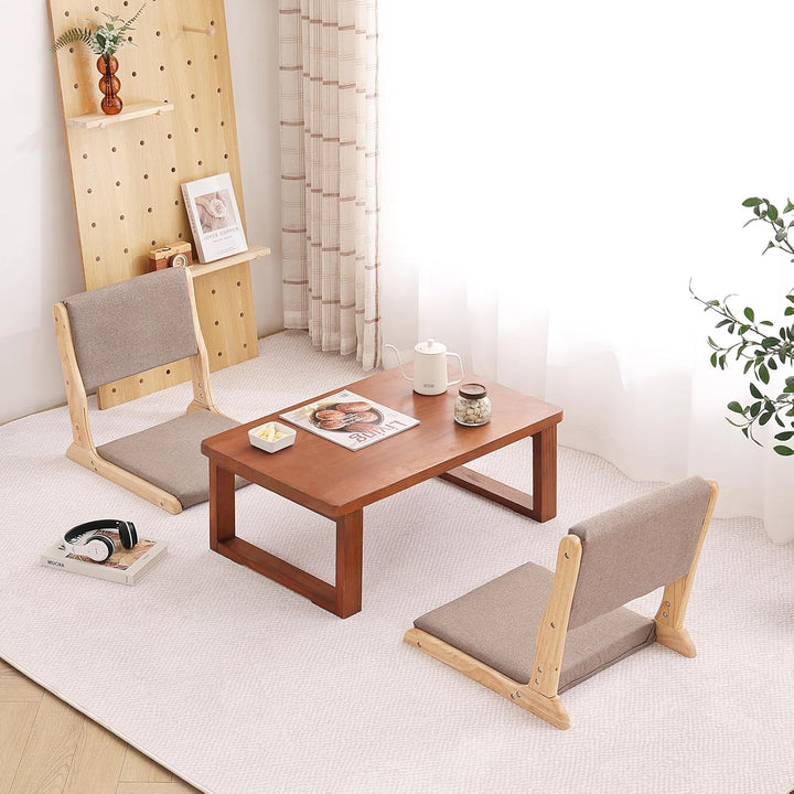 Tatami Chair Accent Furniture, Foldable Meditation Floor Chair, Folding Floor Chairs Seat, Portable Japanese Legless Chair, Back Rest Chair with Cushion, Wood Grey - Just Closeouts Canada Inc.