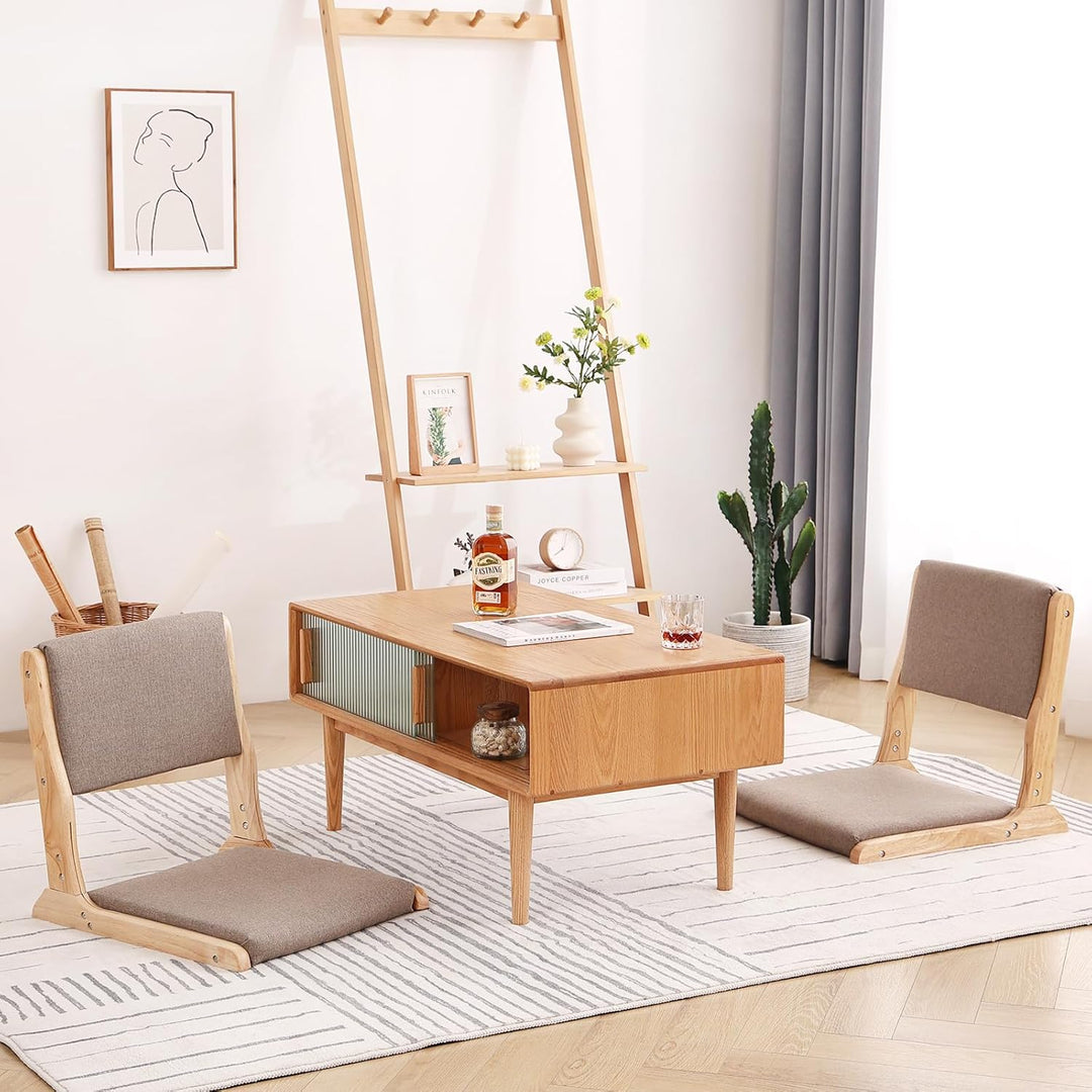 Tatami Chair Accent Furniture, Foldable Meditation Floor Chair, Folding Floor Chairs Seat, Portable Japanese Legless Chair, Back Rest Chair with Cushion, Wood Grey - Just Closeouts Canada Inc.