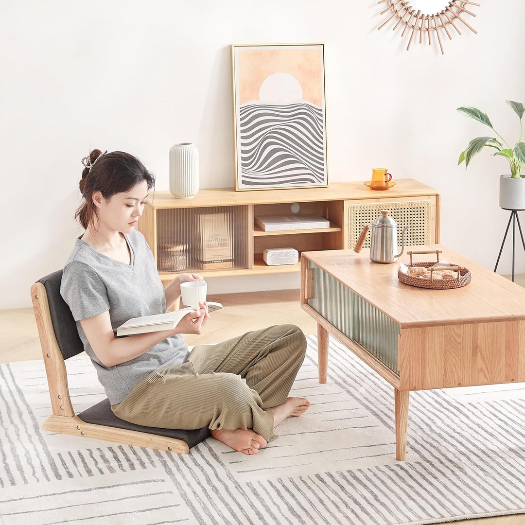 Tatami Chair Accent Furniture, Foldable Meditation Floor Chair, Folding Floor Chairs Seat, Portable Japanese Legless Chair, Back Rest Chair with Cushion, Wood Grey - Just Closeouts Canada Inc.