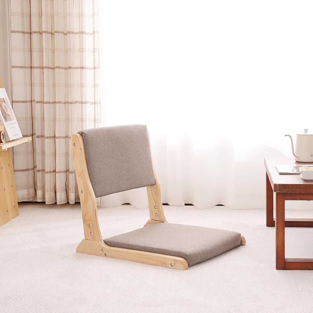 Tatami Chair Accent Furniture, Foldable Meditation Floor Chair, Folding Floor Chairs Seat, Portable Japanese Legless Chair, Back Rest Chair with Cushion, Wood Grey - Just Closeouts Canada Inc.