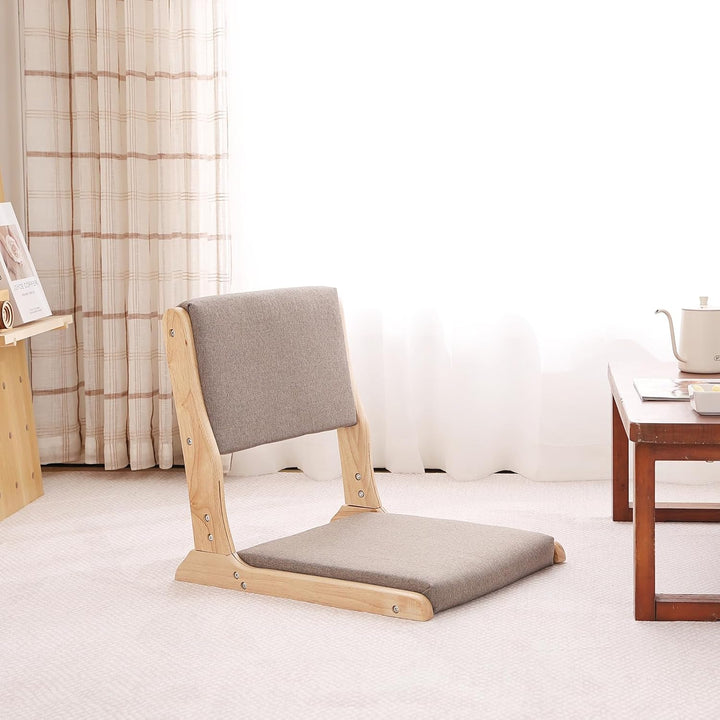 Tatami Chair Accent Furniture, Foldable Meditation Floor Chair, Folding Floor Chairs Seat, Portable Japanese Legless Chair, Back Rest Chair with Cushion, Wood Grey - Just Closeouts Canada Inc.