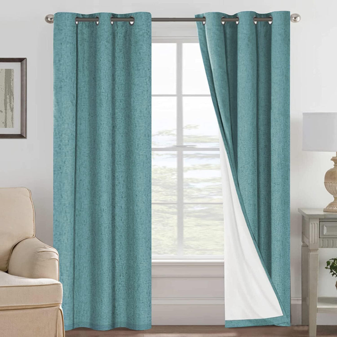 Teal Faux Linen Blackout Curtains – 42 x 84 in, 2 Panels - Just Closeouts Canada Inc.