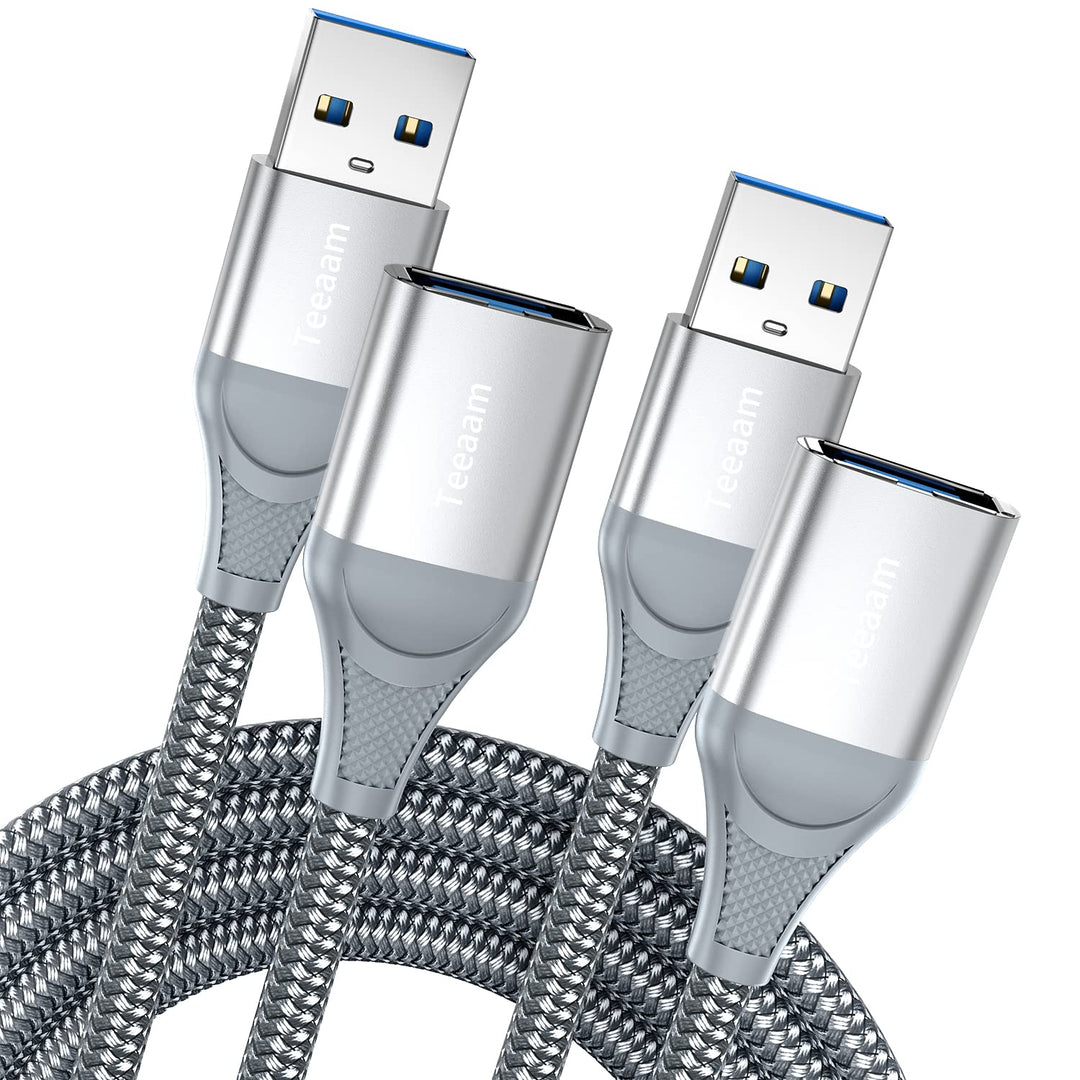 Teeaam USB 3.0 Extension Cable 10ft - 2pack,USB 3.0 Extender Cord Type A Male to Female Data Transfer Lead for PlayStation, Card Reader, Hard Drive, Keyboard, Printer, Camera,Xbox, Oculus Rift, Grey - Just Closeouts Canada Inc.