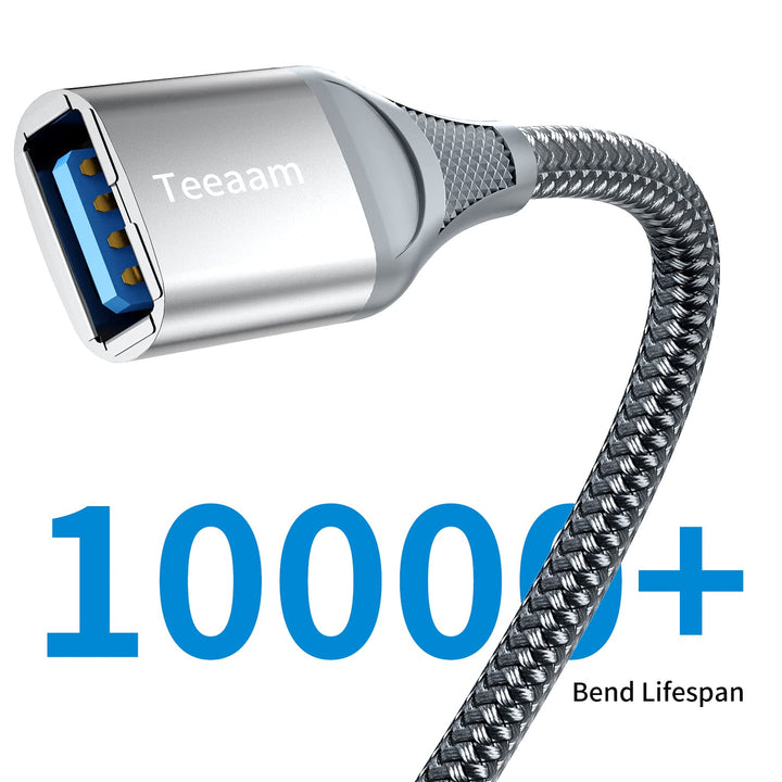 Teeaam USB 3.0 Extension Cable 10ft - 2pack,USB 3.0 Extender Cord Type A Male to Female Data Transfer Lead for PlayStation, Card Reader, Hard Drive, Keyboard, Printer, Camera,Xbox, Oculus Rift, Grey - Just Closeouts Canada Inc.