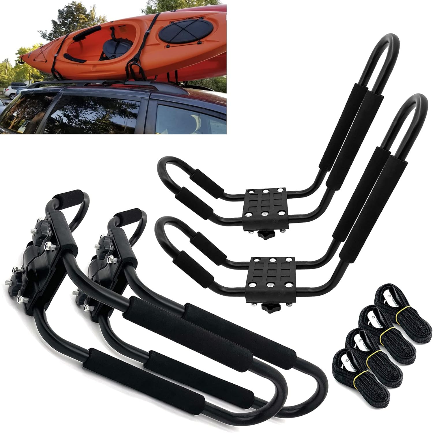 Multi Kayak Car Rack 2 Pairs Kayak Carrier Racks, Universal Cars Kayak Canoe Roof Rack for ...