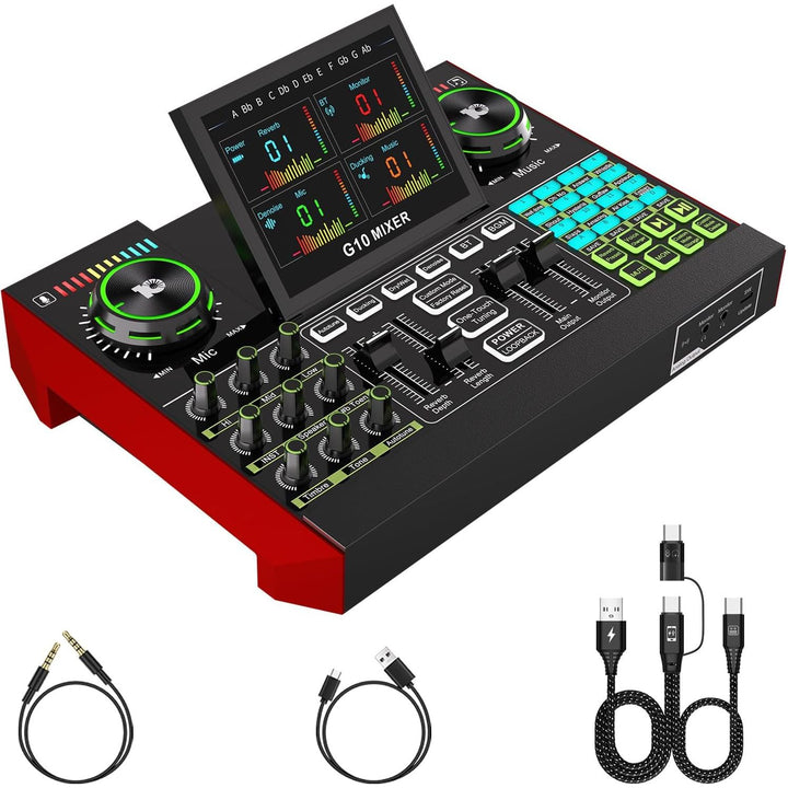 Tenlamp G10 Gaming Audio Mixer,Sound Board for Pc Professional Streaming live Sound Card with 48V Phantom Power,XLR and 3.5mm audio interface for Podcast/Recording/singing content creation - Just Closeouts Canada Inc.