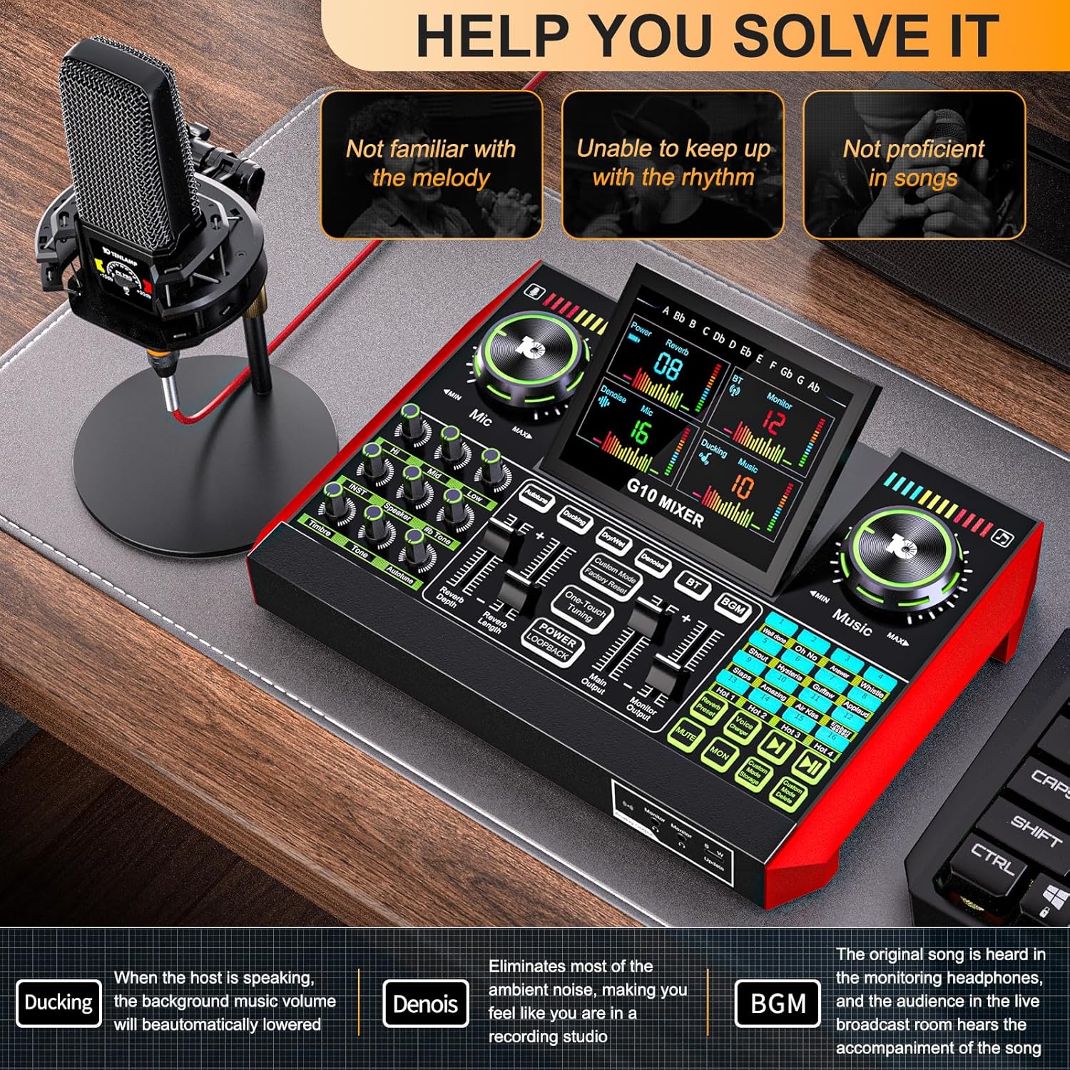 G10 Gaming Audio Mixer,Sound Board for Pc Professional Streaming