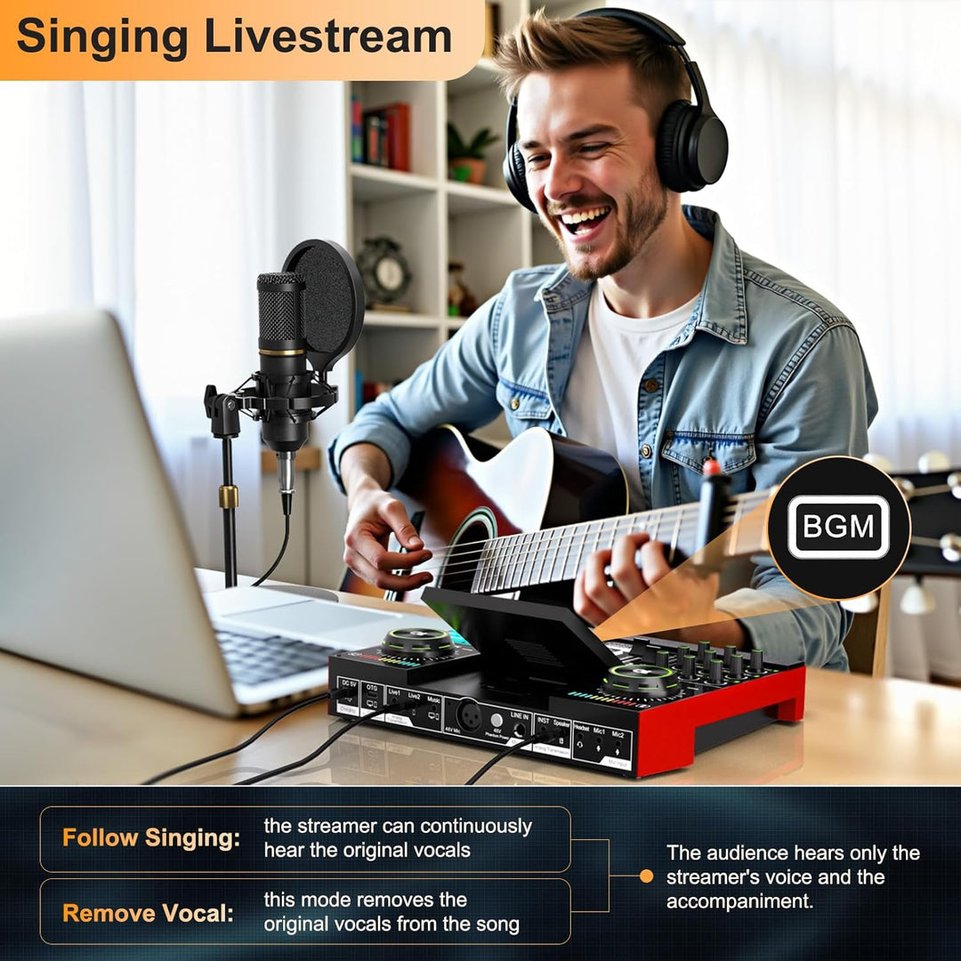 Tenlamp G10 Gaming Audio Mixer,Sound Board for Pc Professional Streaming live Sound Card with 48V Phantom Power,XLR and 3.5mm audio interface for Podcast/Recording/singing content creation - Just Closeouts Canada Inc.