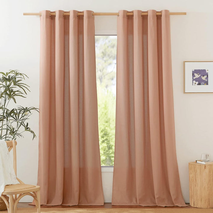 Terracotta Linen-Blend Semi-Sheer Grommet Curtains, 55 x 84 in, 2 Panels - Just Closeouts Canada Inc.