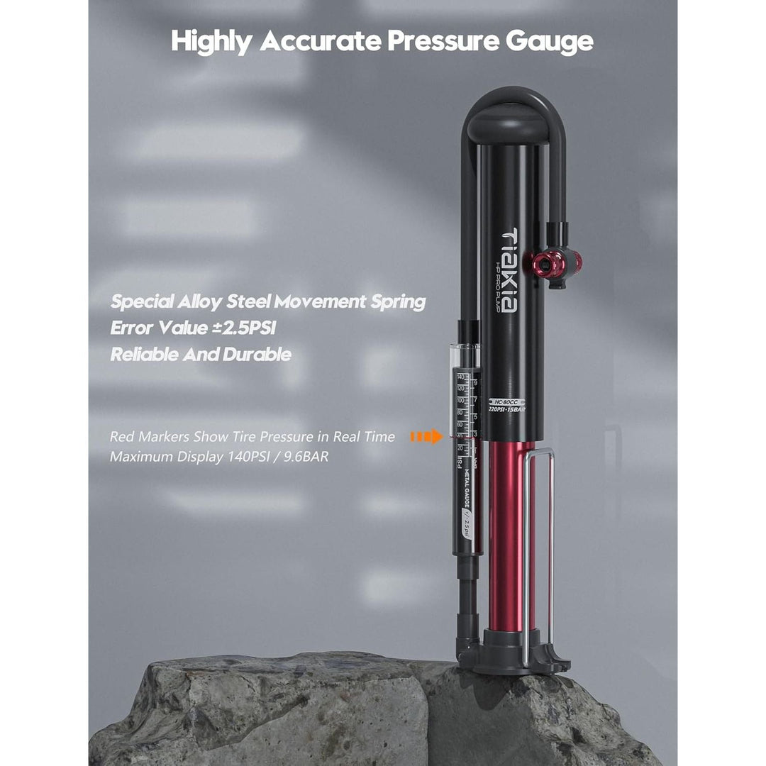 Tiakia Bike Floor Pump with Gauge High Pressure Portable Bike Pump High Volume Aluminum Tire Pump Small Bicycle Air Pump Fits Schrader Presta Valve Hand Pump for Bike Balls - Just Closeouts Canada Inc.