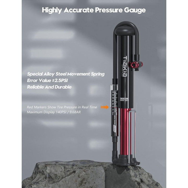 Tiakia Bike Floor Pump with Gauge High Pressure Portable Bike Pump High Volume Aluminum Tire Pump Small Bicycle Air Pump Fits Schrader Presta Valve Hand Pump for Bike Balls - Just Closeouts Canada Inc.