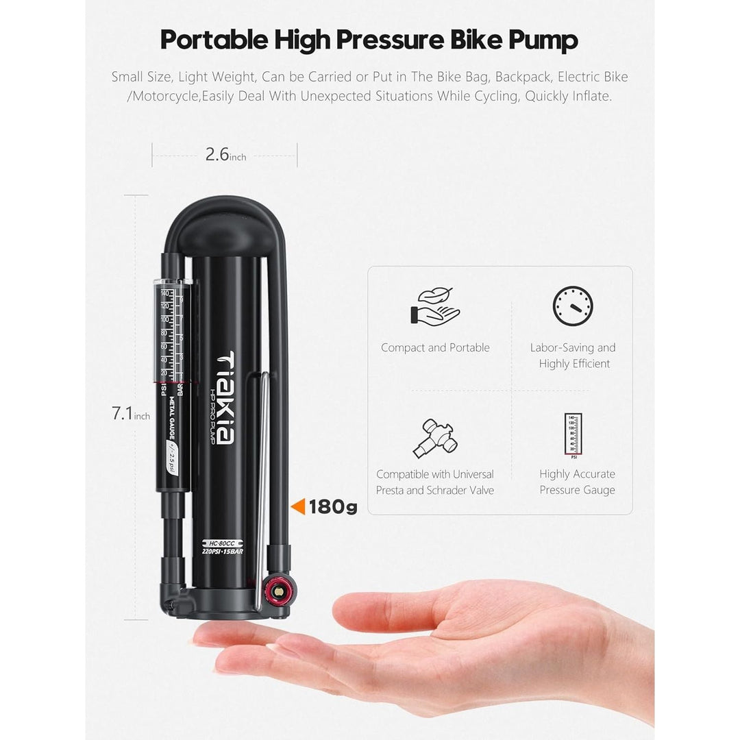 Tiakia Bike Floor Pump with Gauge High Pressure Portable Bike Pump High Volume Aluminum Tire Pump Small Bicycle Air Pump Fits Schrader Presta Valve Hand Pump for Bike Balls - Just Closeouts Canada Inc.