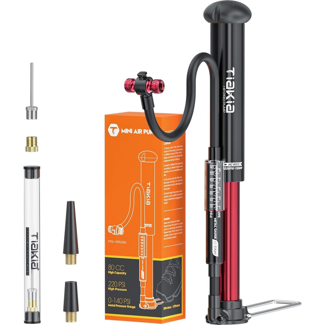 Tiakia Bike Floor Pump with Gauge High Pressure Portable Bike Pump High Volume Aluminum Tire Pump Small Bicycle Air Pump Fits Schrader Presta Valve Hand Pump for Bike Balls - Just Closeouts Canada Inc.