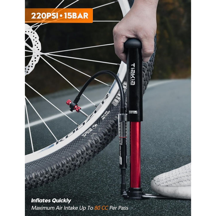 Tiakia Bike Floor Pump with Gauge High Pressure Portable Bike Pump High Volume Aluminum Tire Pump Small Bicycle Air Pump Fits Schrader Presta Valve Hand Pump for Bike Balls - Just Closeouts Canada Inc.