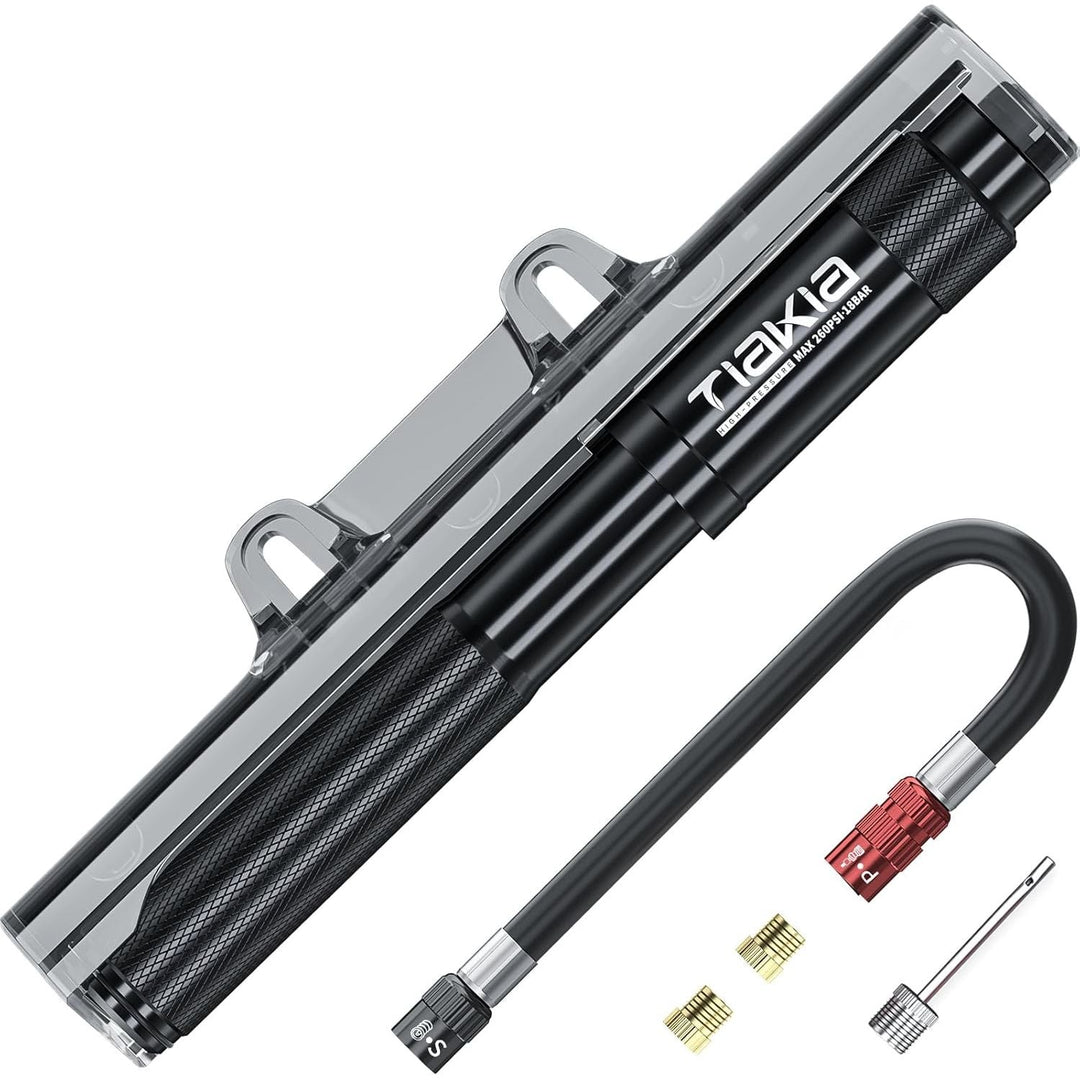Tiakia Mini Bike Pump Portable Bicycle Pump Compact High Pressure Frame Pump 260PSI - Air Hand Pump Fit Presta, Schrader & Woods Valves,Aluminum Alloy Durable Tire Pump for Road/Mountain/BMX Bikes - Just Closeouts Canada Inc.