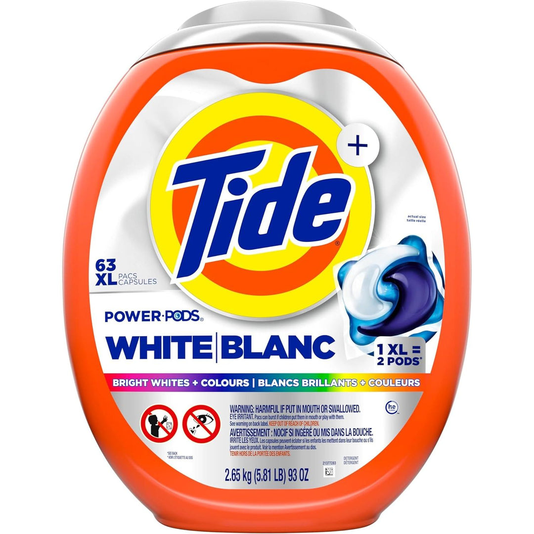 Tide Power PODS White Laundry Detergent Pacs Brilliant Whitening + Color Protect, 63XL Count - Just Closeouts Canada Inc.030772118085