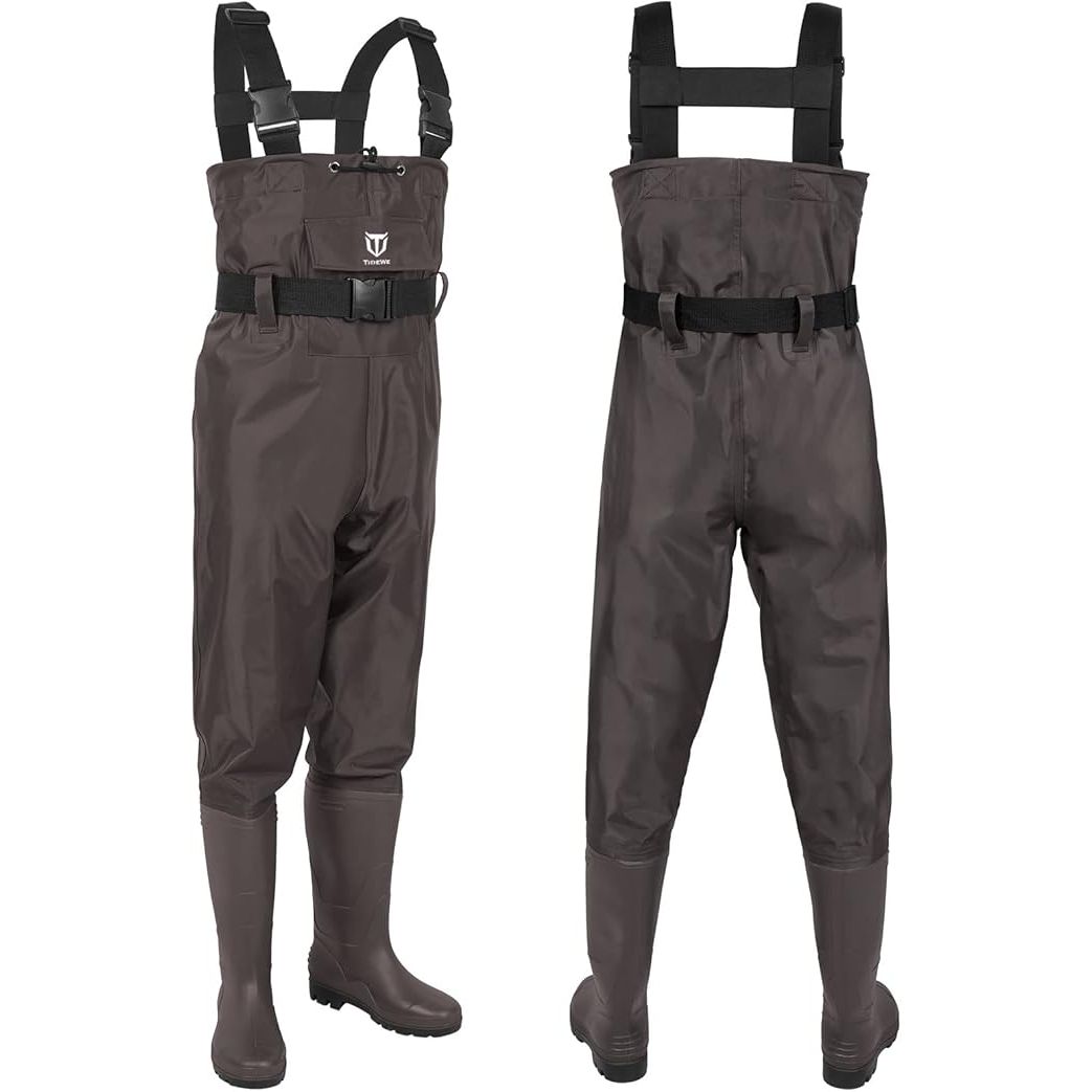 TideWe Bootfoot Chest Waders, Fishing Waders 2 - Ply Nylon Waterproof Hunting Waders with Boot Hanger for Men and Women (Brown Size Men 8/Women 10)) - Just Closeouts Canada Inc.