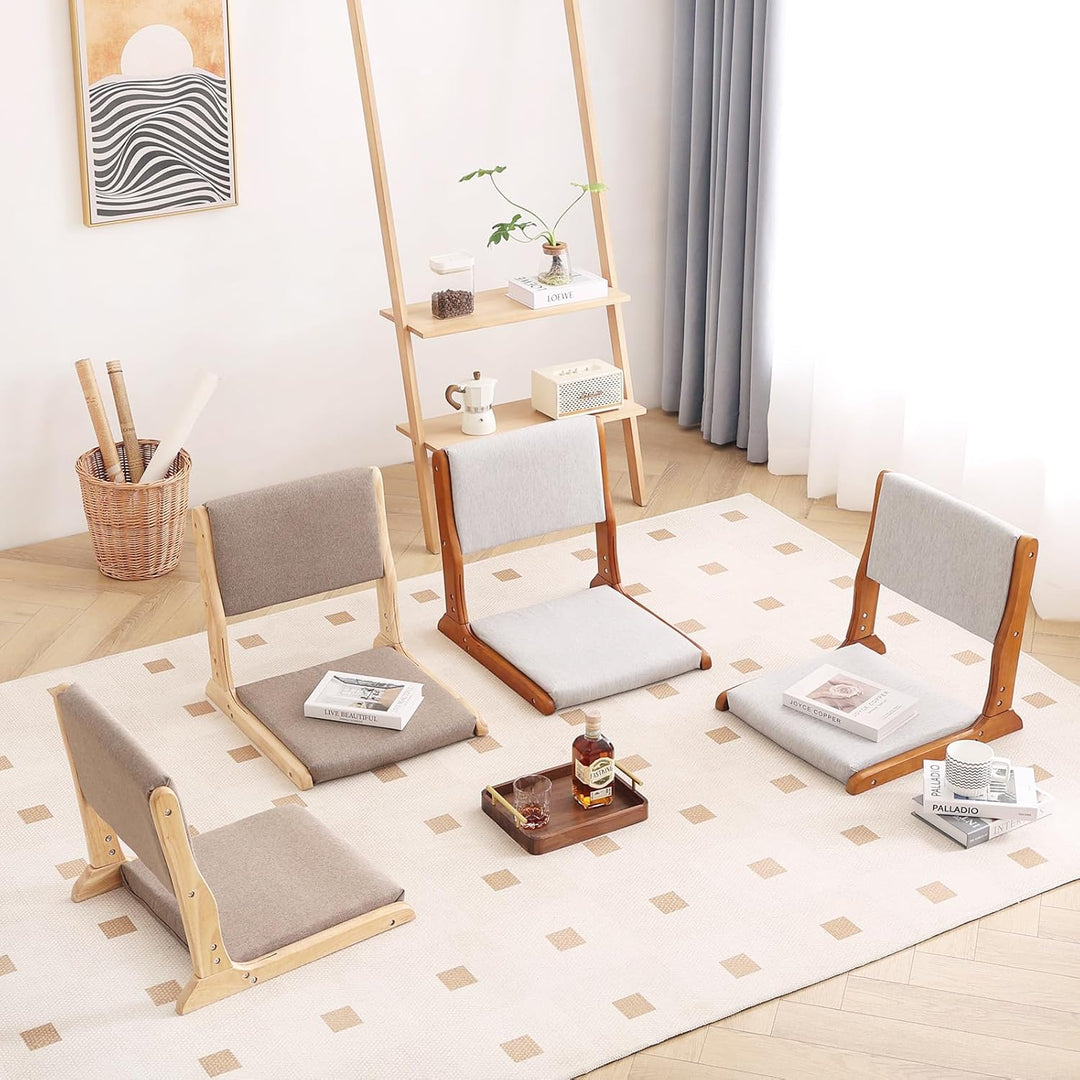 Tiita 2Pcs Floor Games Chair, Foldable Meditation Tatami Chairs, Backrest Chair with Cushion, Living Room Chair Seat, Wood Grey - Just Closeouts Canada Inc.