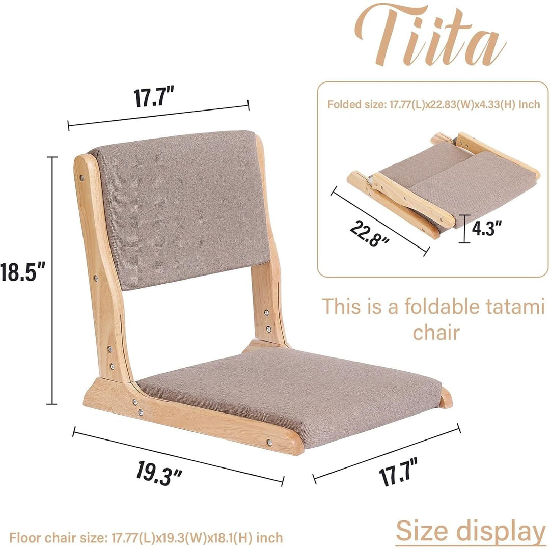 Tiita 2Pcs Floor Games Chair, Foldable Meditation Tatami Chairs, Backrest Chair with Cushion, Living Room Chair Seat, Wood Grey - Just Closeouts Canada Inc.