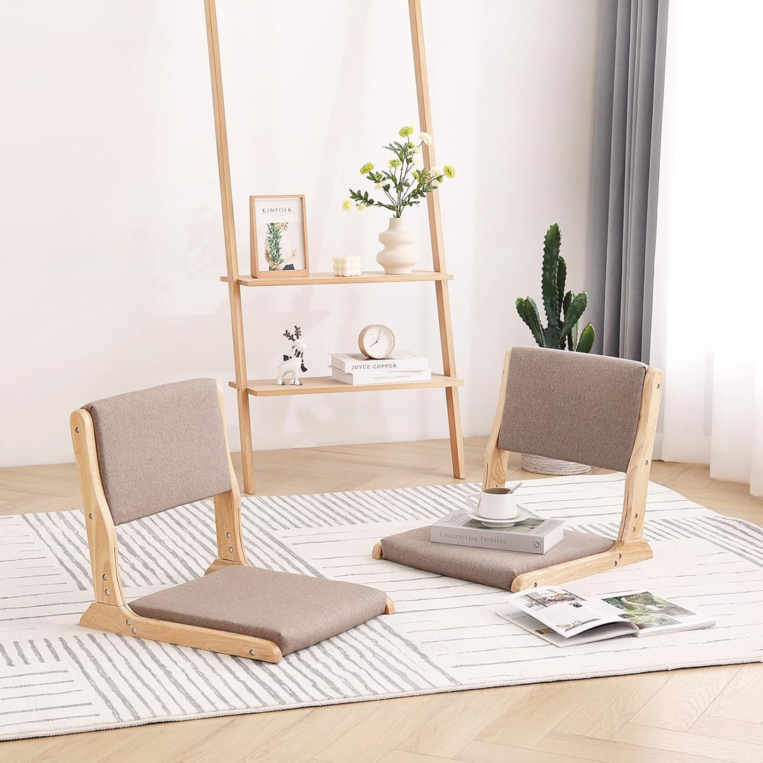 Tiita 2Pcs Floor Games Chair, Foldable Meditation Tatami Chairs, Backrest Chair with Cushion, Living Room Chair Seat, Wood Grey - Just Closeouts Canada Inc.
