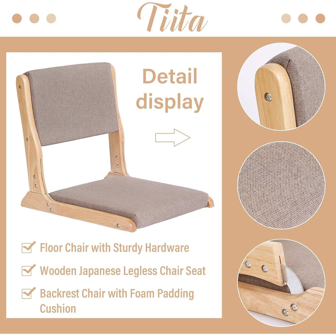 Tiita 2Pcs Floor Games Chair, Foldable Meditation Tatami Chairs, Backrest Chair with Cushion, Living Room Chair Seat, Wood Grey - Just Closeouts Canada Inc.