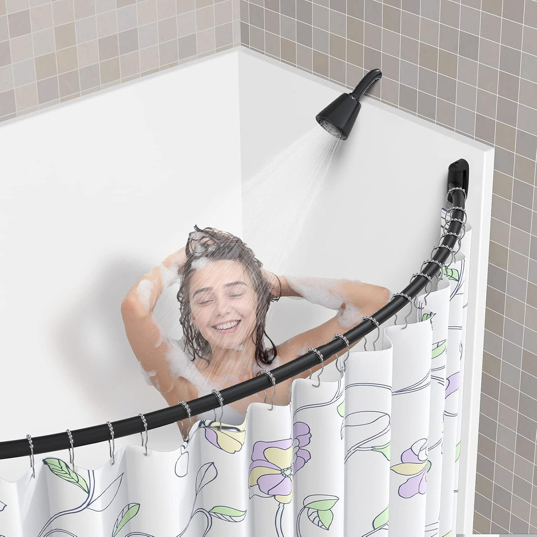 Tlooe Curved Shower Curtain Rod, Adjustable Rustproof Curved Shower Rod, Premium Stainless Steel Shower Rods for Bathroom, Need to Drill, Black - Just Closeouts Canada Inc.