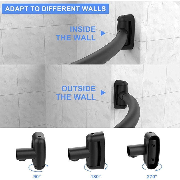 Tlooe Curved Shower Curtain Rod, Adjustable Rustproof Curved Shower Rod, Premium Stainless Steel Shower Rods for Bathroom, Need to Drill, Black - Just Closeouts Canada Inc.