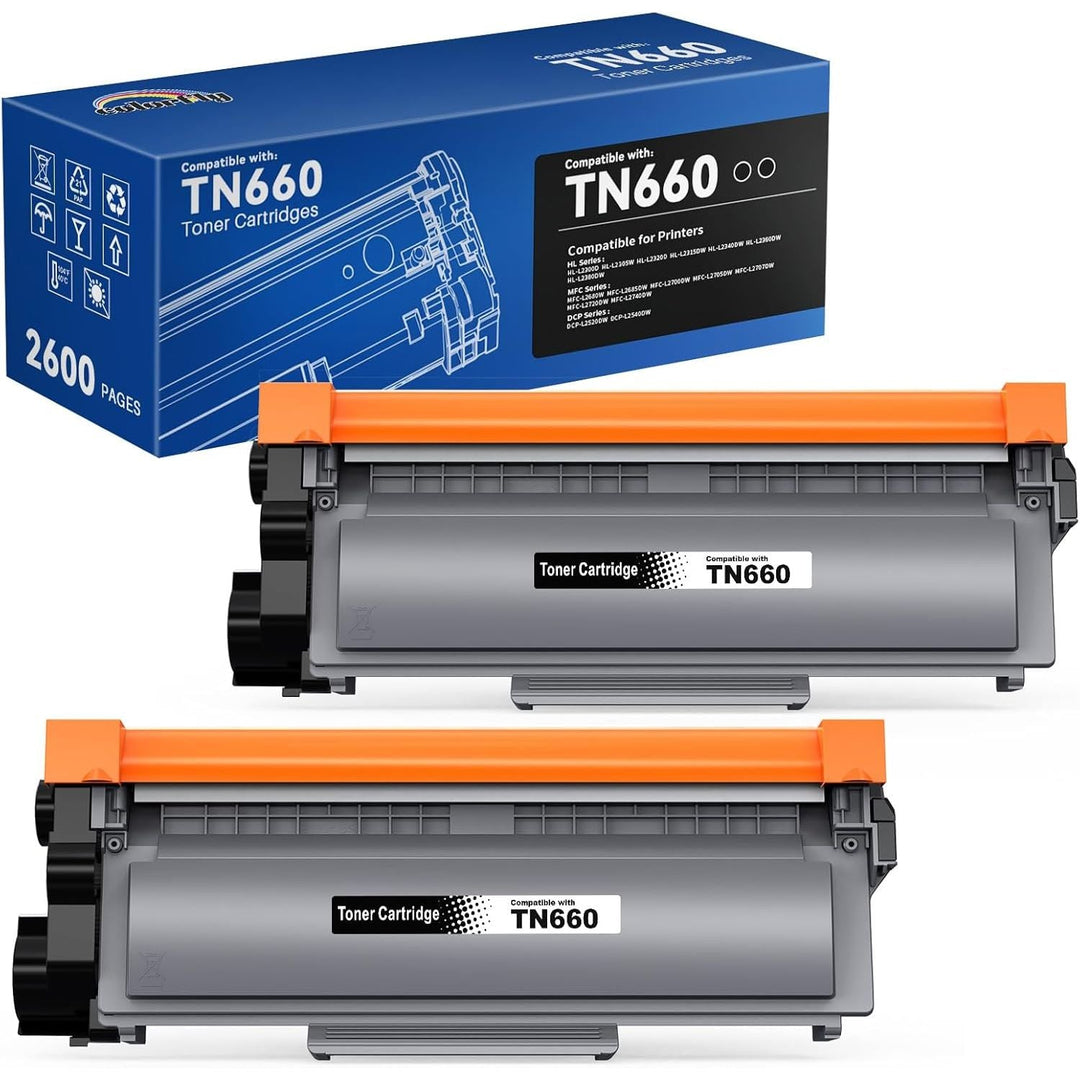 TN660 Toner Cartridge Replacement for Brother TN660 TN - 660 TN630 TN - 630 Black Compatible with HL - L2300D HL - L2340DW HL - L2380DW DCP - L2520DW DCP - L2540DW MFC - L2720DW MFC - L2700DW (Black, 2 Combo Pack) - Just Closeouts Canada Inc.X004F75ZWD