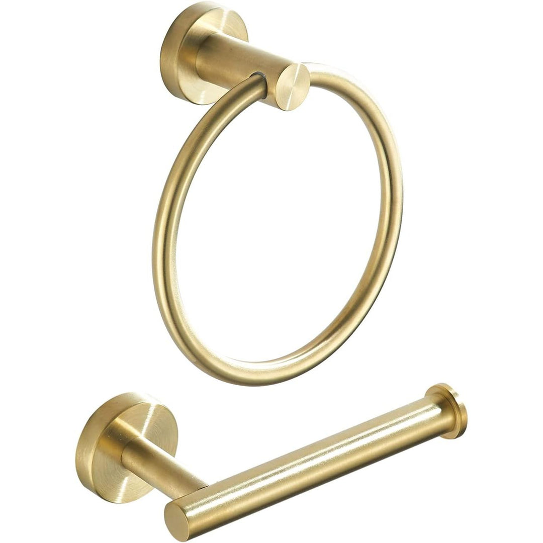 Toilet Paper Holder Towel Ring Brushed Gold Bathroom Hardware Hand Towel Holder Bathroom Accessories Set Wall Mount Stainless Steel 2 Pieces - Just Closeouts Canada Inc.