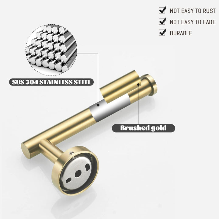 Toilet Paper Holder Towel Ring Brushed Gold Bathroom Hardware Hand Towel Holder Bathroom Accessories Set Wall Mount Stainless Steel 2 Pieces - Just Closeouts Canada Inc.