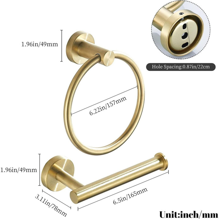 Toilet Paper Holder Towel Ring Brushed Gold Bathroom Hardware Hand Towel Holder Bathroom Accessories Set Wall Mount Stainless Steel 2 Pieces - Just Closeouts Canada Inc.