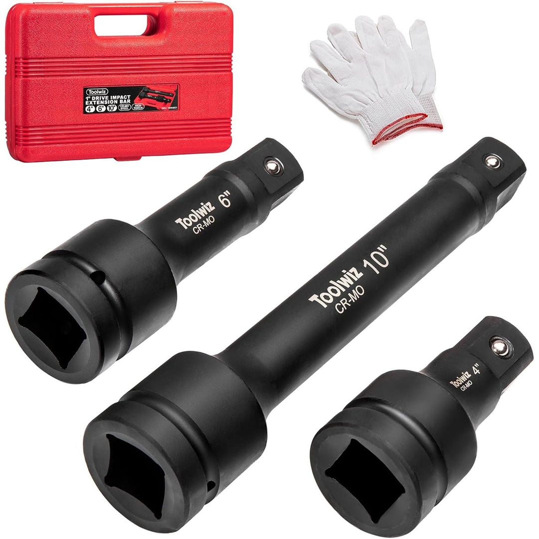 Toolwiz 1'' Socket Extension Set 4'', 6'', 10'' (3 Piece) Cr - Mo Steel, 1 inch Drive Extension Bar with Locking Pin for Mechanical Equipment Repair, Organized in PVC Box Use with Air Impact Wrenches - Just Closeouts Canada Inc.