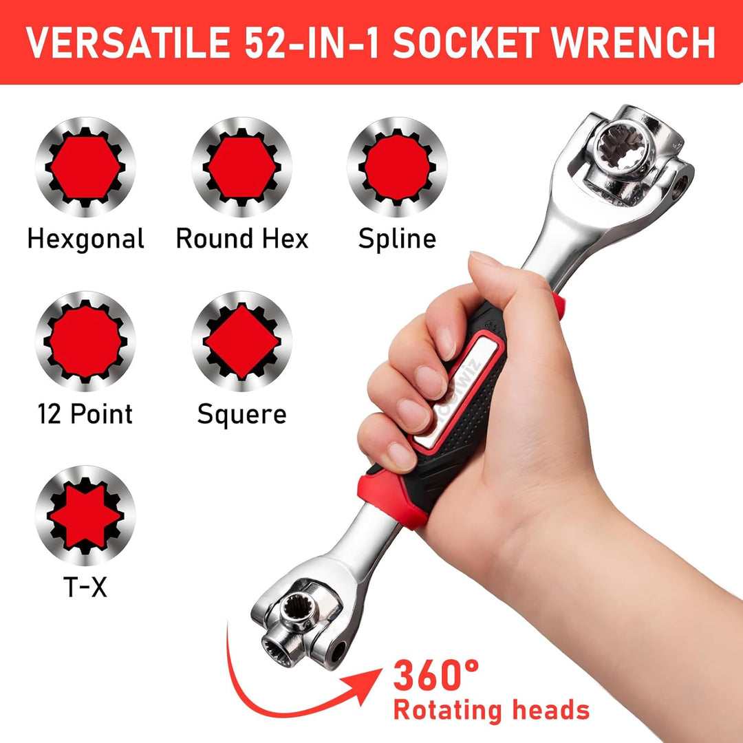 Toolwiz 52 in 1 Universal Socket Wrench Adjustable Multi - Functional Wrench Tool with 360 Degree Rotating Head Spanner Remove Bolts Nuts Fasteners for Home Appliance Bicycle Motorcycle Car Repair - Just Closeouts Canada Inc.