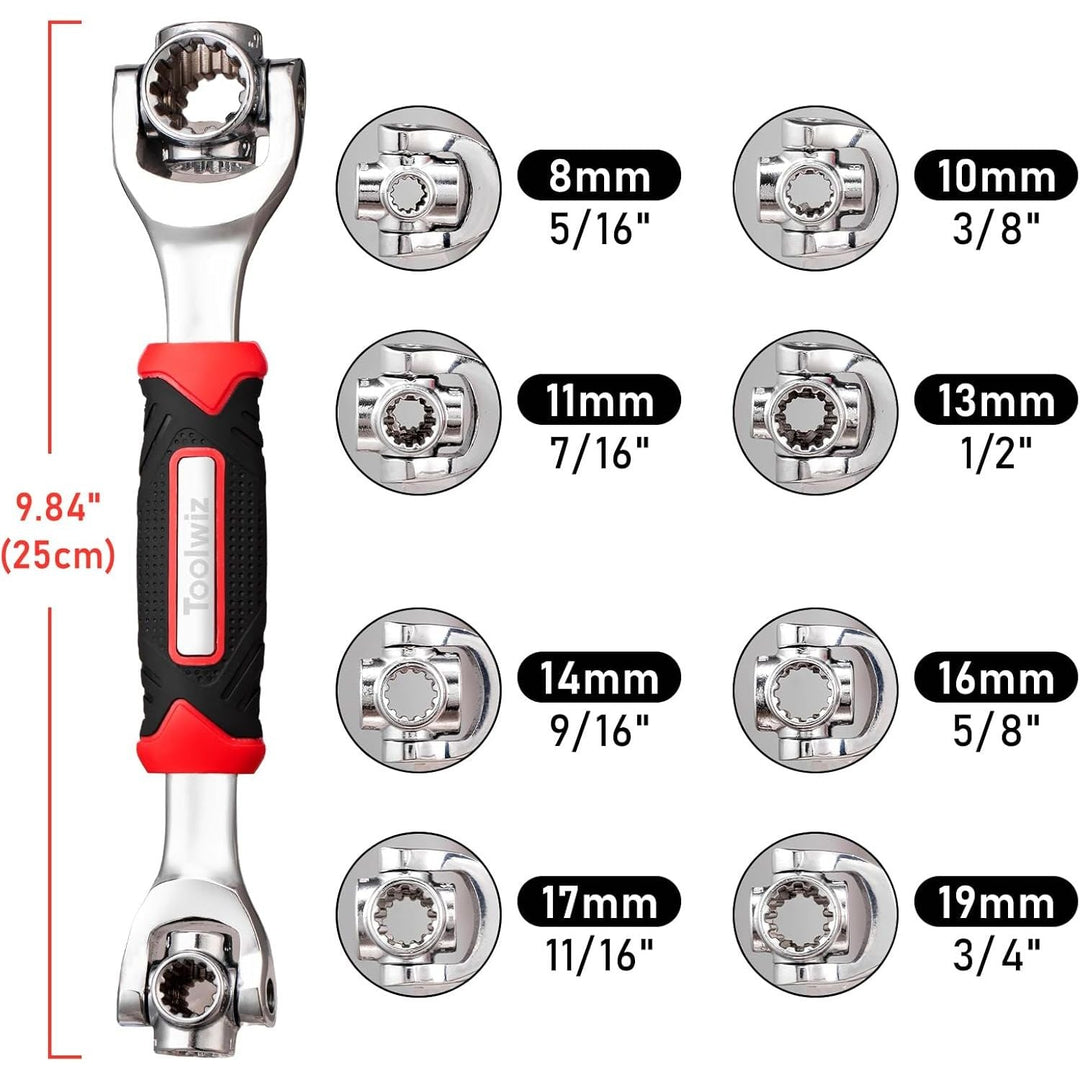 Toolwiz 52 in 1 Universal Socket Wrench Adjustable Multi - Functional Wrench Tool with 360 Degree Rotating Head Spanner Remove Bolts Nuts Fasteners for Home Appliance Bicycle Motorcycle Car Repair - Just Closeouts Canada Inc.
