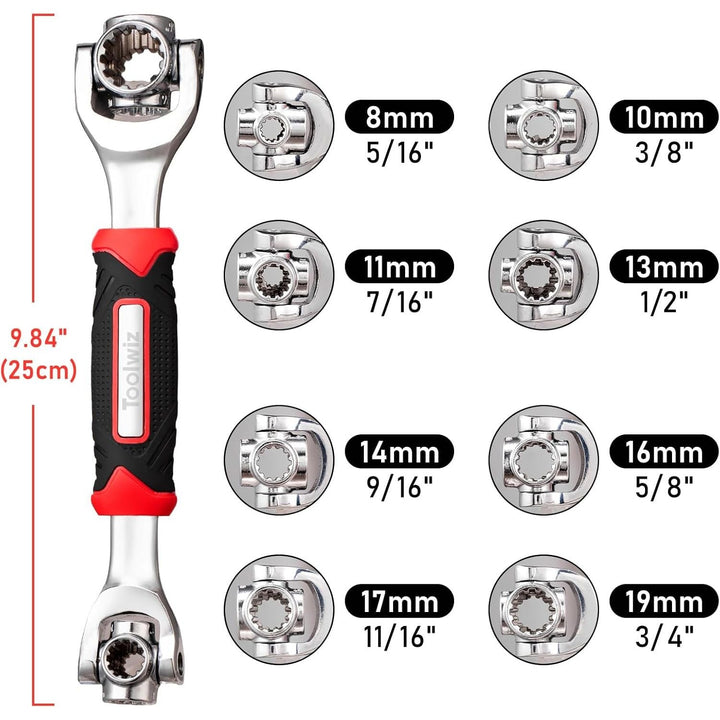 Toolwiz 52 in 1 Universal Socket Wrench Adjustable Multi - Functional Wrench Tool with 360 Degree Rotating Head Spanner Remove Bolts Nuts Fasteners for Home Appliance Bicycle Motorcycle Car Repair - Just Closeouts Canada Inc.