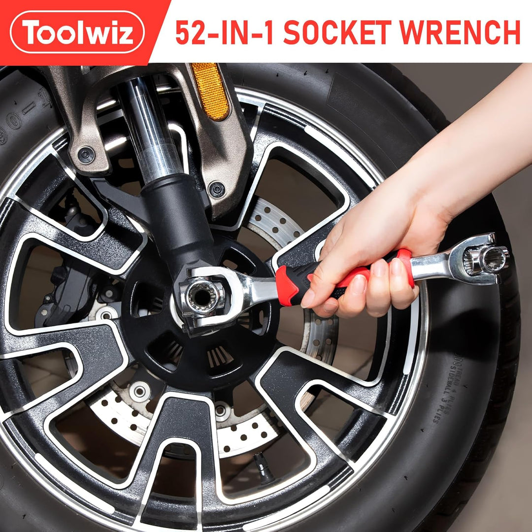 Toolwiz 52 in 1 Universal Socket Wrench Adjustable Multi - Functional Wrench Tool with 360 Degree Rotating Head Spanner Remove Bolts Nuts Fasteners for Home Appliance Bicycle Motorcycle Car Repair - Just Closeouts Canada Inc.