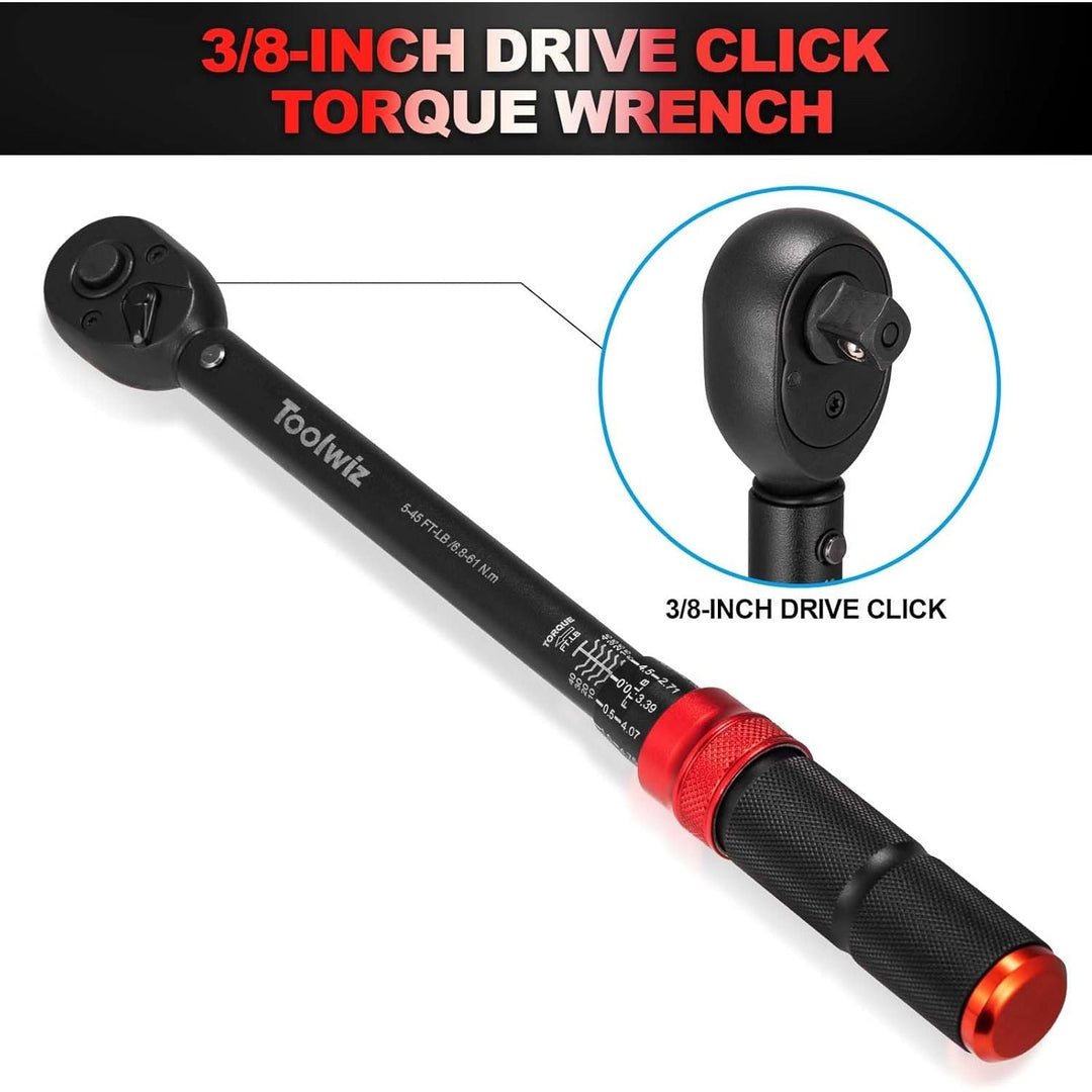 Toolwiz Torque 3/8 - Inch Drive Click Torque Wrench 5 - 45 Ft - Lb/6.8 - 61 Nm Dual Direction Adjustable 72 Tooth Click Torque Wrench for Bike, Motorcycle, Car Repair, Home Maintance - Just Closeouts Canada Inc.