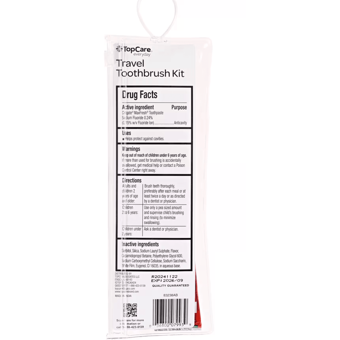 TopCare Everyday Travel Pouched Toothbrush Kit 1ct - Assorted Colours (Color May Vary) - Just Closeouts Canada Inc.0 36800 07993 9