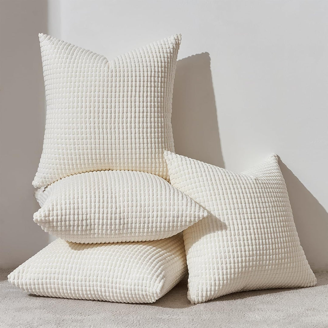 Topfinel 4 Packs Cream White Decorative Throw Pillow Covers 20x20 Inch for Living Room Couch Bed Sofa, Boho Western Farmhouse Home Decor, Soft Plush Corduroy Cute Square Beige Cushion Case 50x50 cm - Just Closeouts Canada Inc.